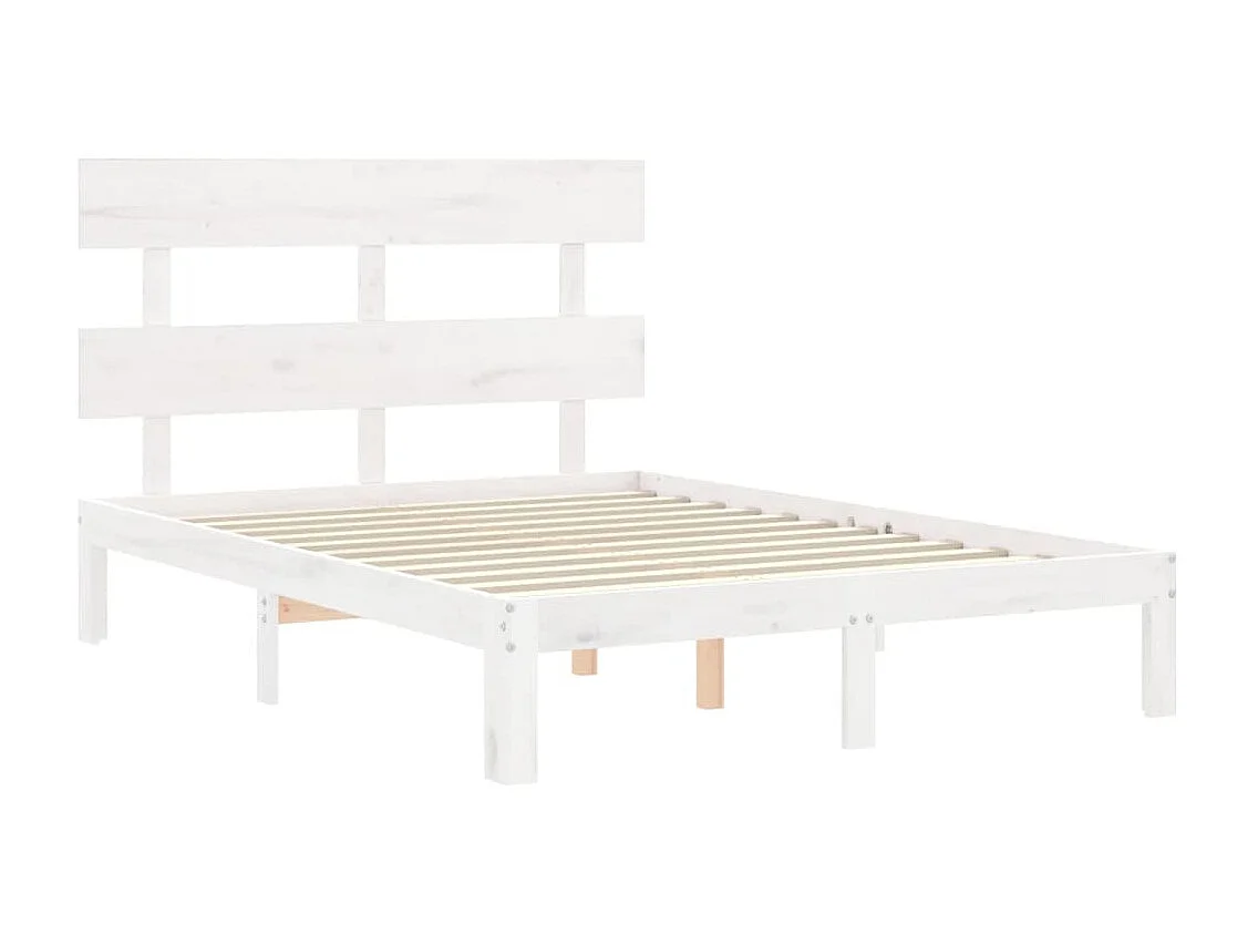 Cama de casal c/ cabeceira madeira maciça branco PT612517