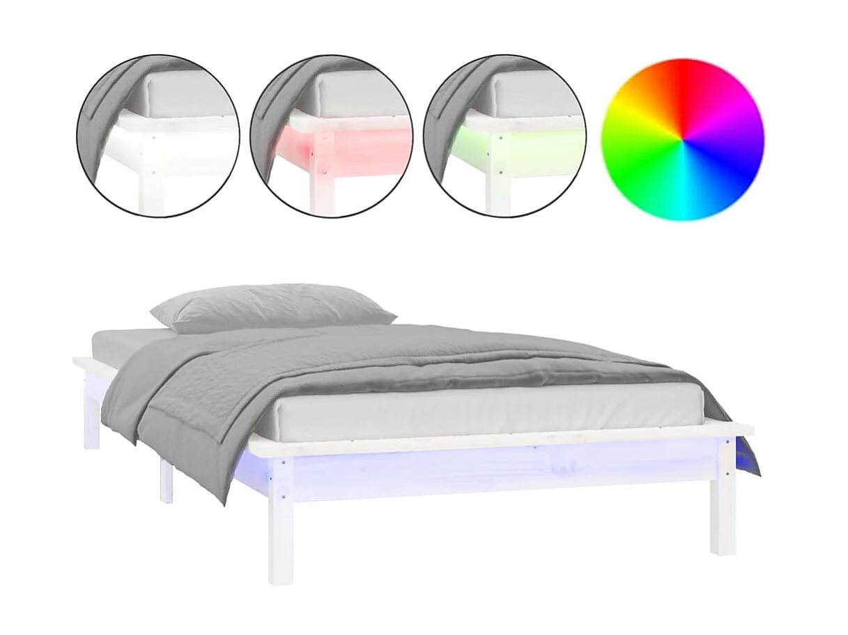 Lit-100x200 cm à LED blanc bois massif EGGB30323