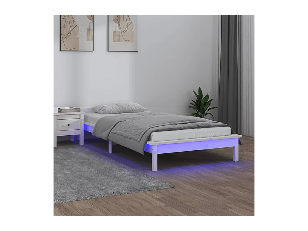 Lit-100x200 cm à LED blanc bois massif EGGB30323
