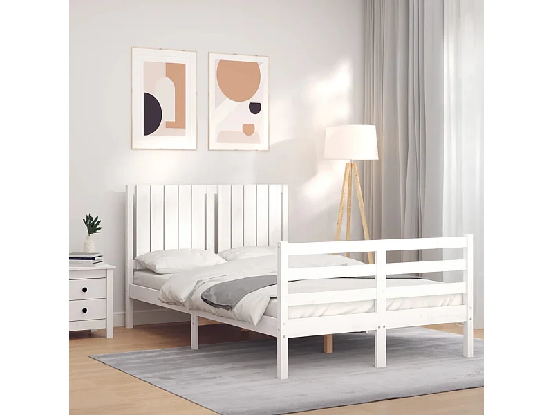 Lit-120x190 cm avec tête de lit blanc petit double bois massif EGGB49358