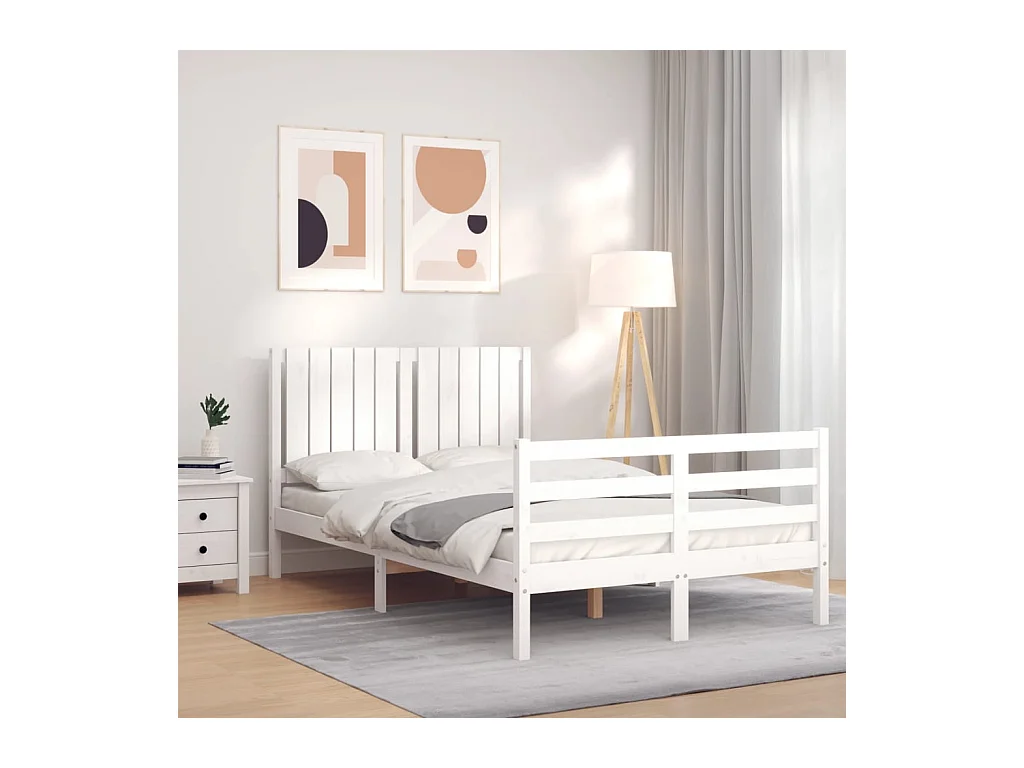 Lit-120x190 cm avec tête de lit blanc petit double bois massif EGGB49358