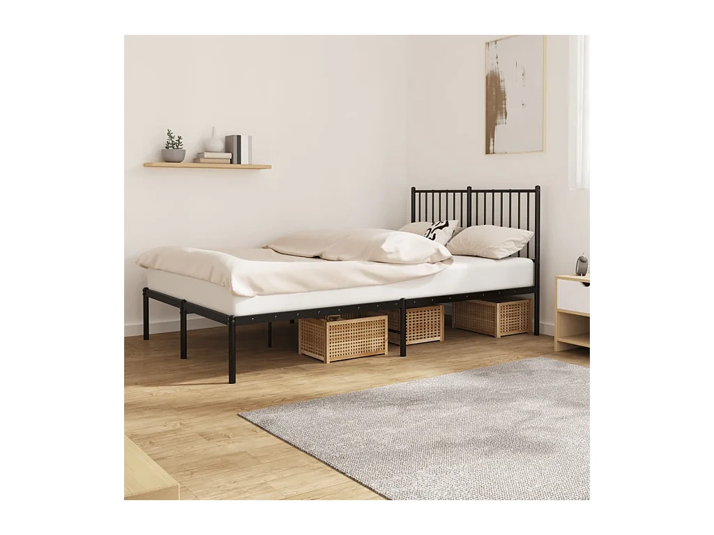 Lit-120x190 cm métal avec tête de lit noir EGGB70691