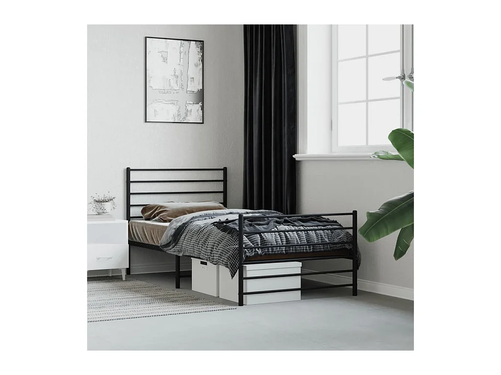Lit-75x190 cm métal avec tête de lit/pied de lit noir EGGB80409