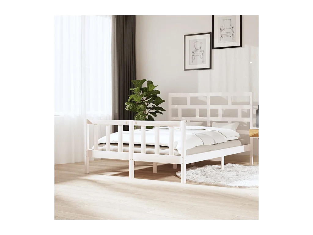 Lit-150x200 cm Blanc Bois de pin massif Très grand EGGB17752