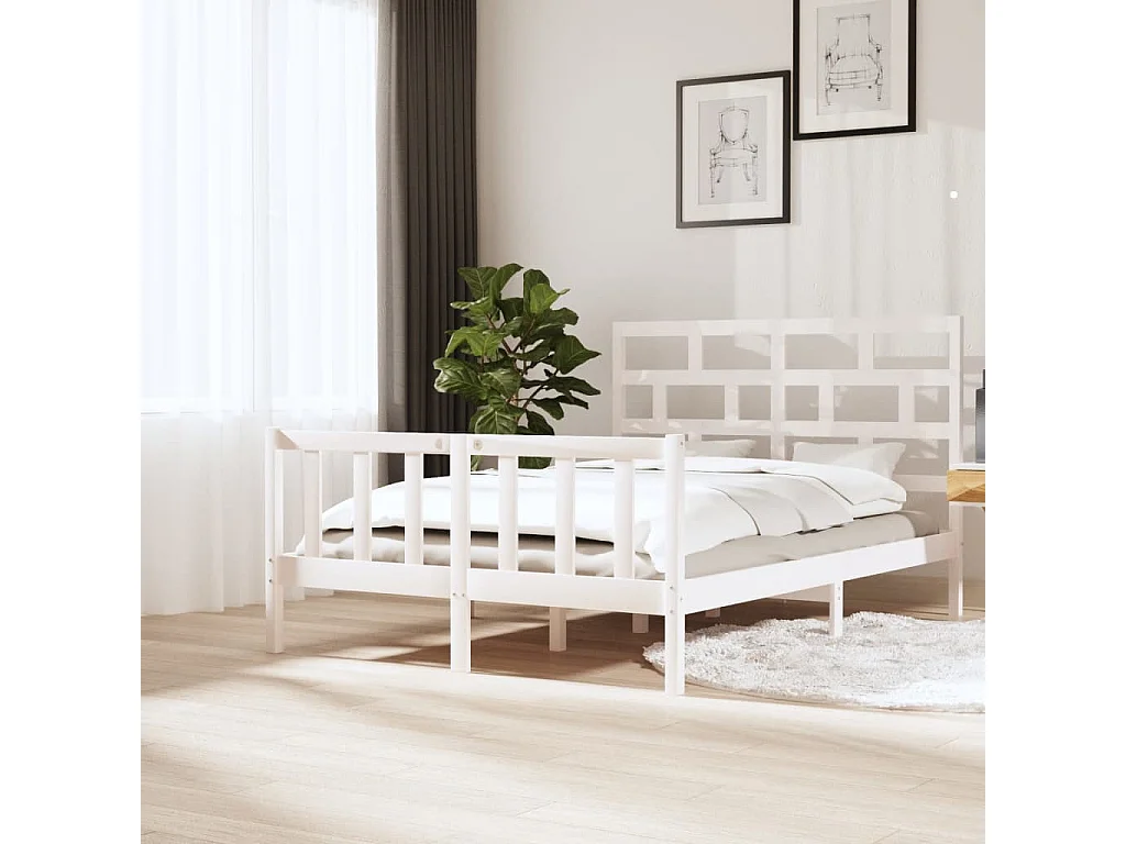 Cama king 150x200 cm pinho maciço branco PT923146