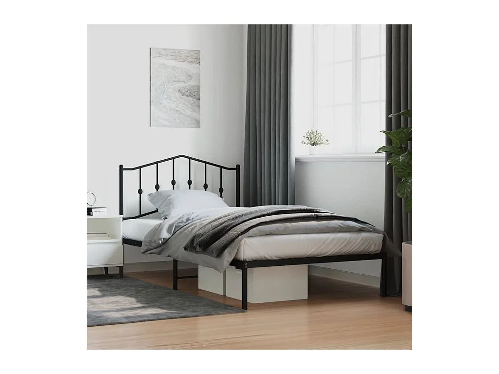 Lit-107x203 cm métal avec tête de lit noir EGGB29215
