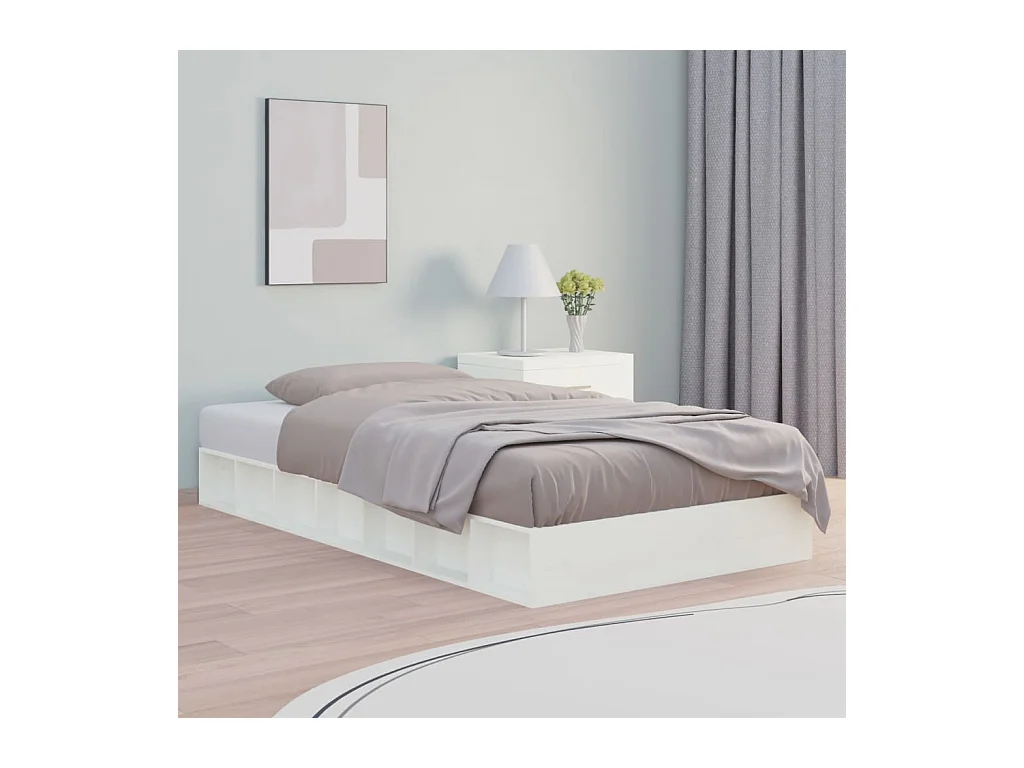 Lit-90x190 cm Blanc Simple Bois massif EGGB19238
