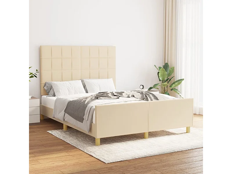 Lit-140x190 cm avec tête de lit Crème Tissu EGGB27579