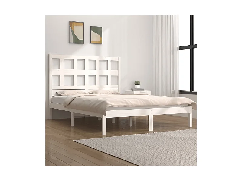 Lit-140x190 cm Blanc Bois de pin massif EGGB81663