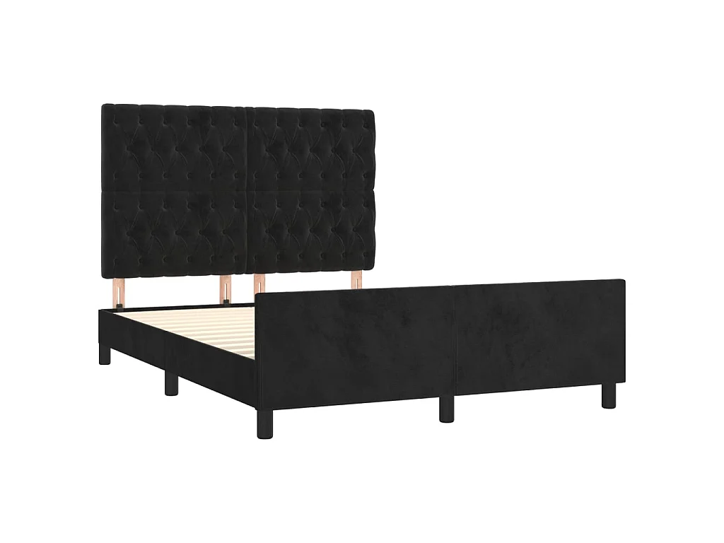 Cama c/ cabeceira 140x190 cm veludo preto PT949357