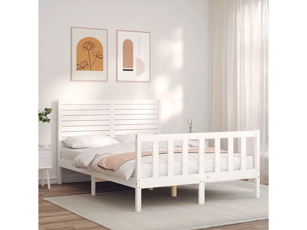 Lit-120x200 cm avec tête de lit blanc bois massif EGGB10165