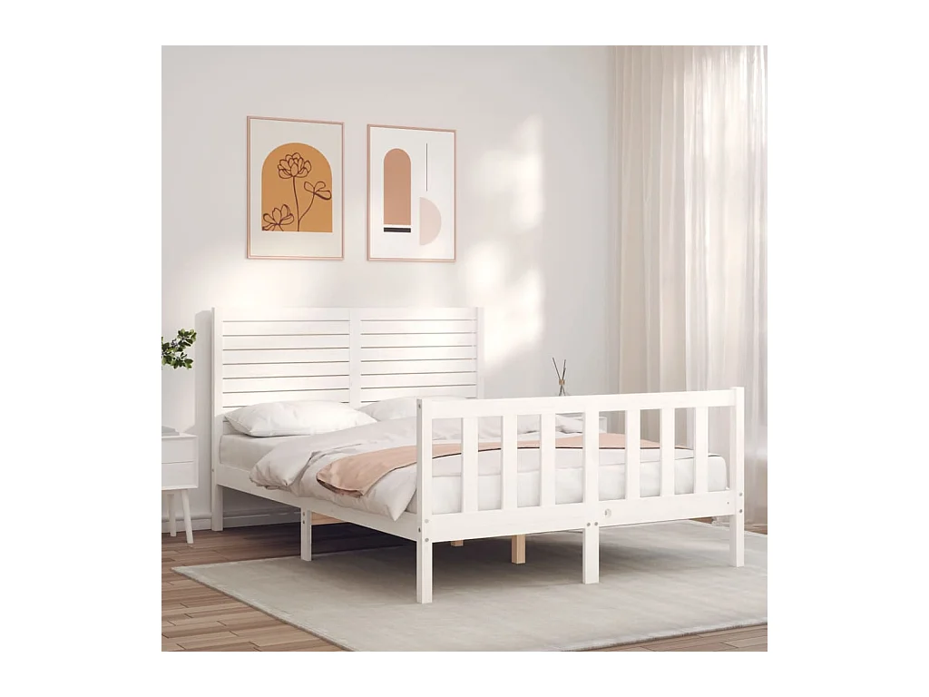 Cama 120x200 cm con cabecero madera maciza blanco ES82799