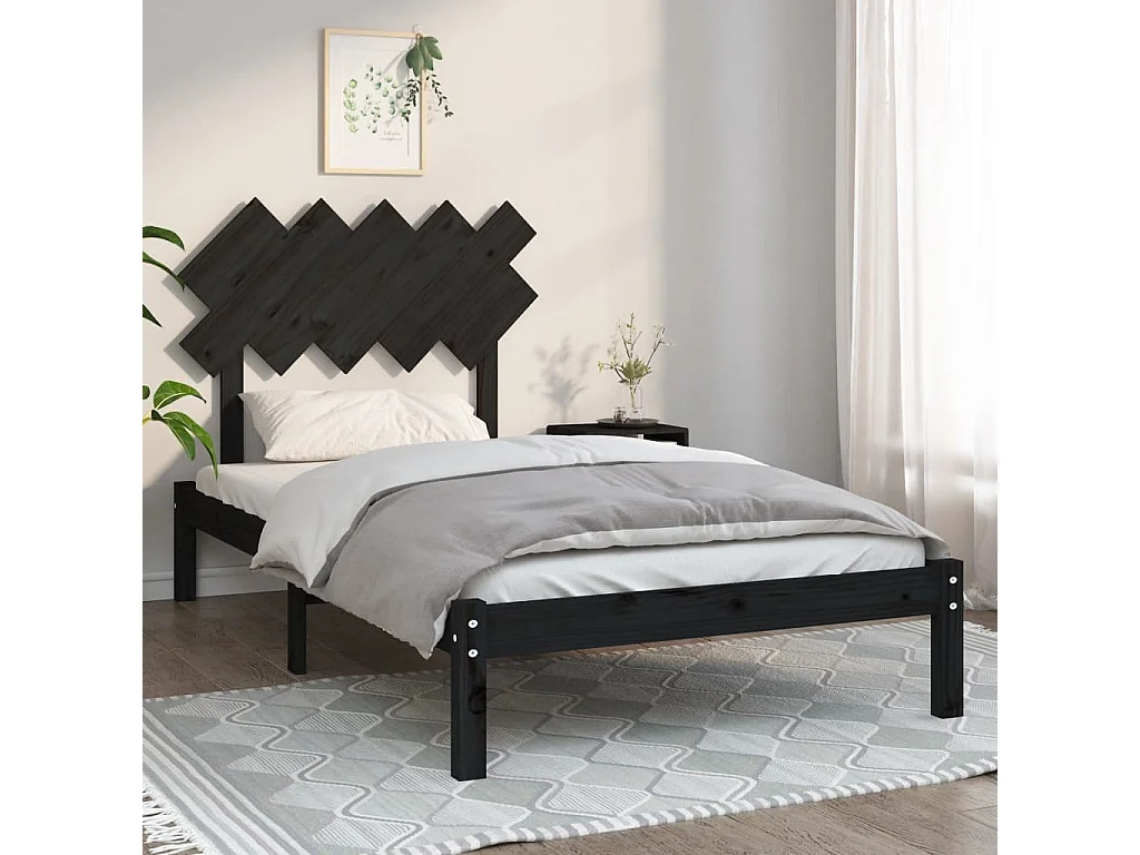 Cama 100x200 cm de madera maciza negro ES18212