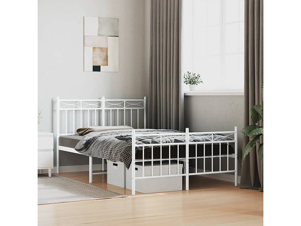 Cama com cabeceira e pés 120x190 cm metal branco PT252112