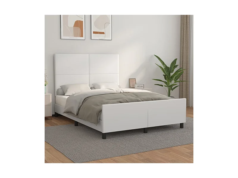 Lit-140x200 cm avec tête de lit Blanc Similicuir EGGB78170