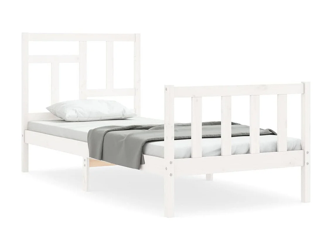 Lit-90x190 cm avec tête de lit blanc simple bois massif EGGB47112