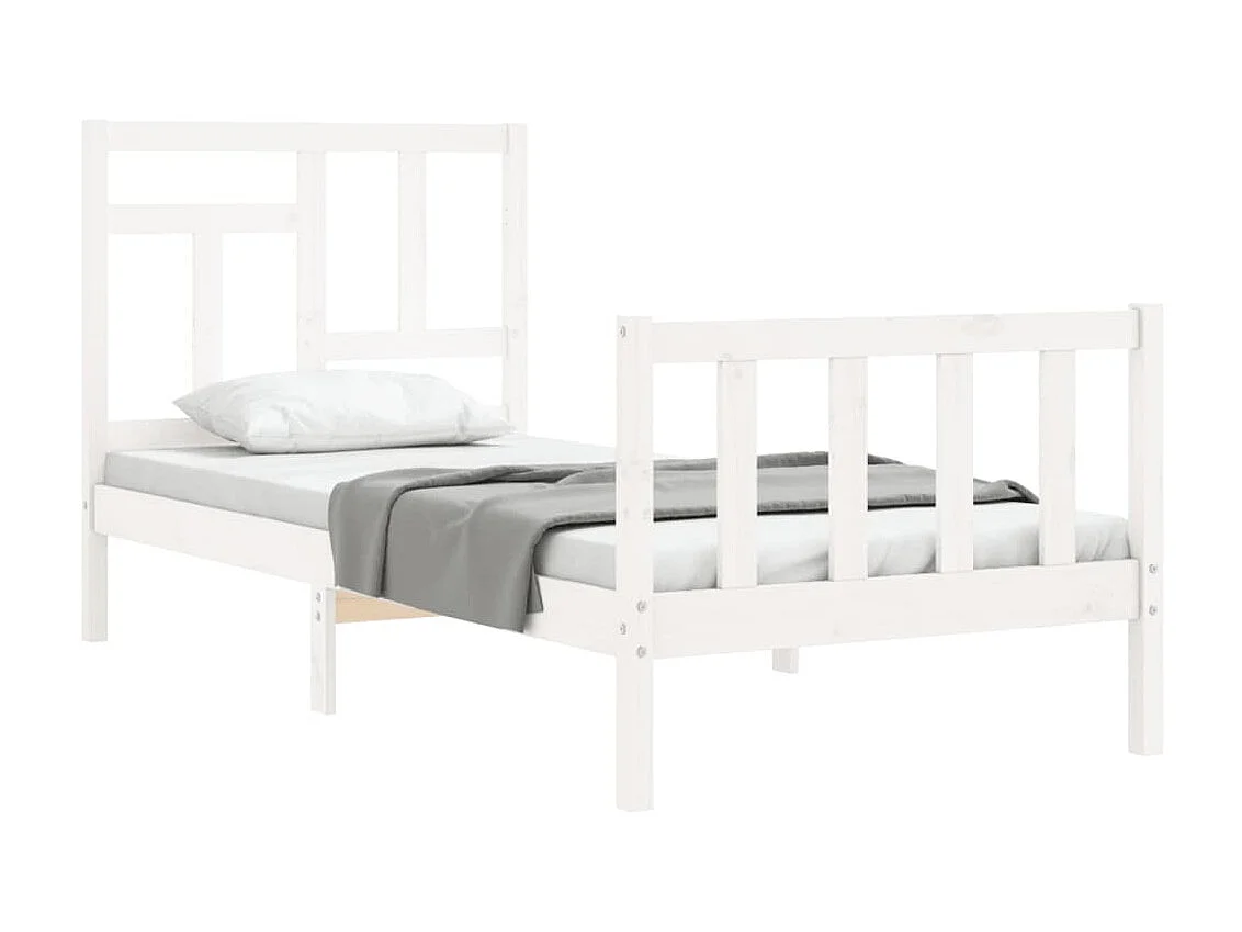Lit-90x190 cm avec tête de lit blanc simple bois massif EGGB47112