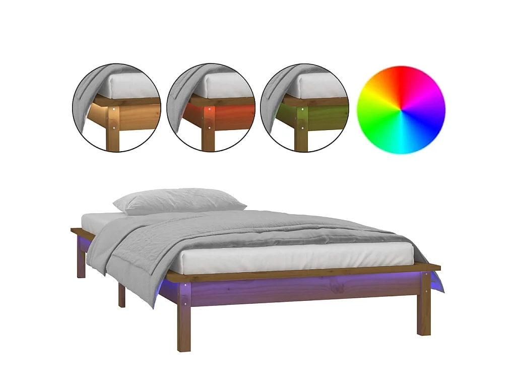 Lit-90x190 cm à LED marron miel simple bois massif EGGB12435