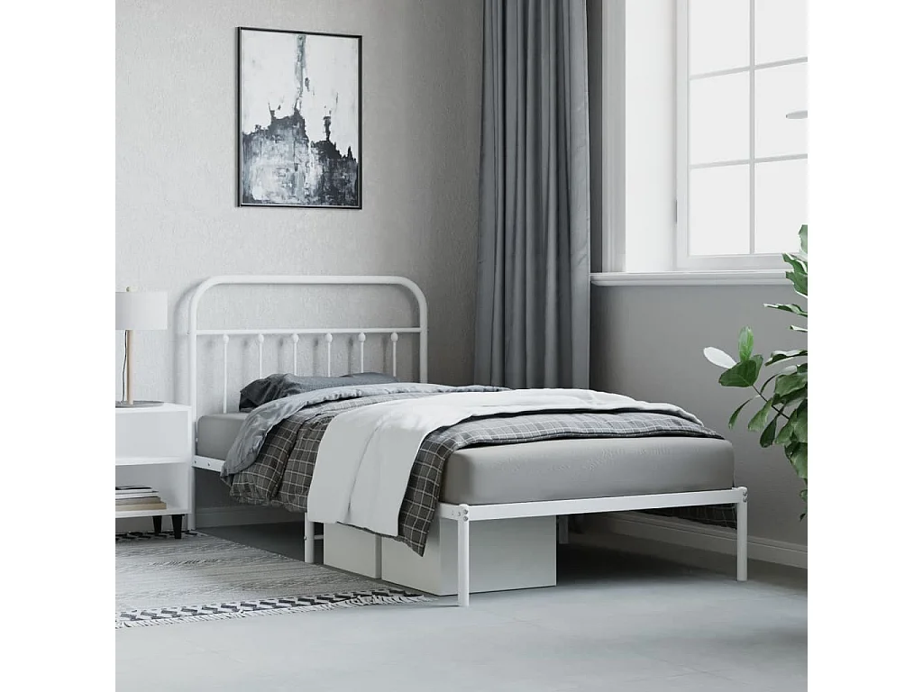 Cama 100x200 cm de metal con cabecero blanco ES31554