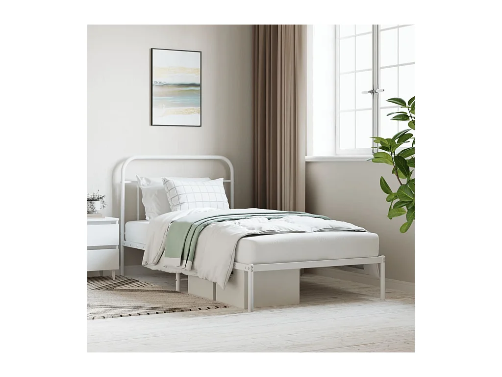 Lit-107x203 cm métal avec tête de lit blanc EGGB94297