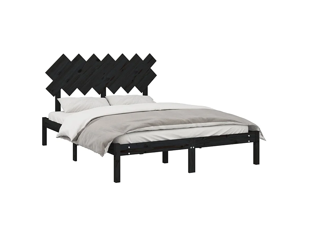 Cama 140x190 cm de madera maciza negra ES77605