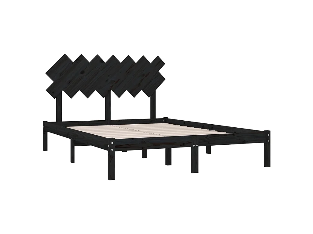 Cama 140x190 cm de madera maciza negra ES77605