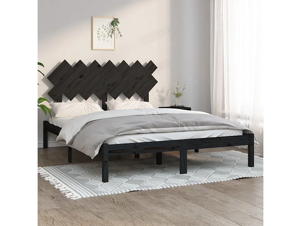 Bedframe massief hout zwart 140x190 cm NL47566