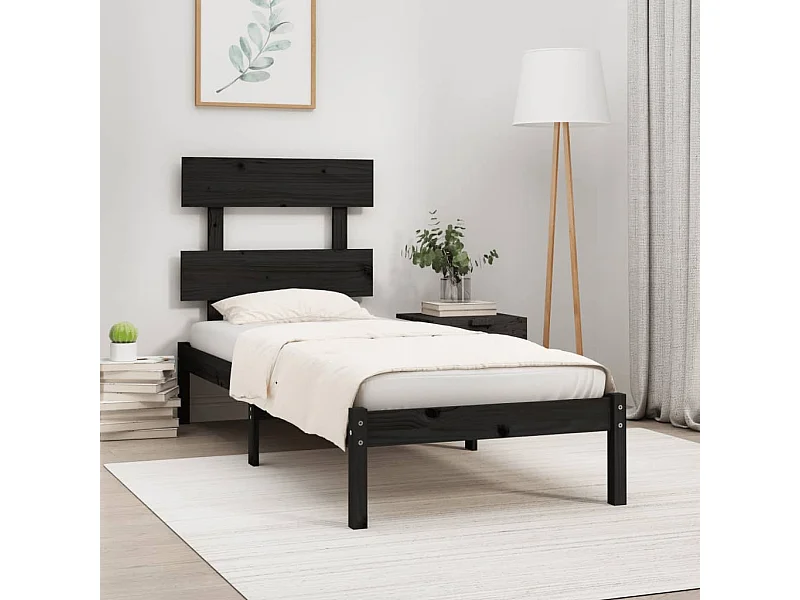 Lit-100x200 cm Noir Bois massif EGGB38801