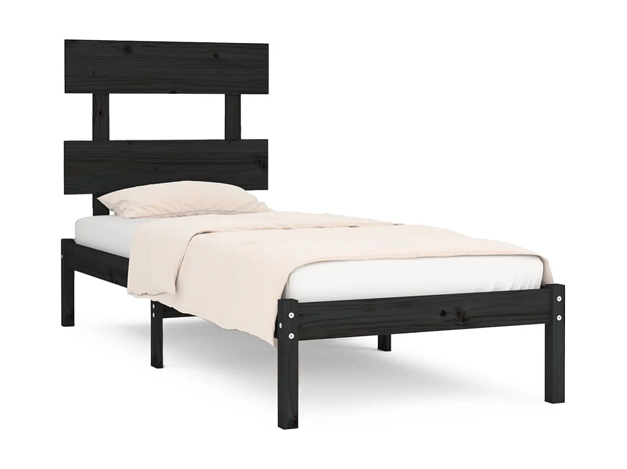 Cama 100x200 cm madera maciza negro ES23292