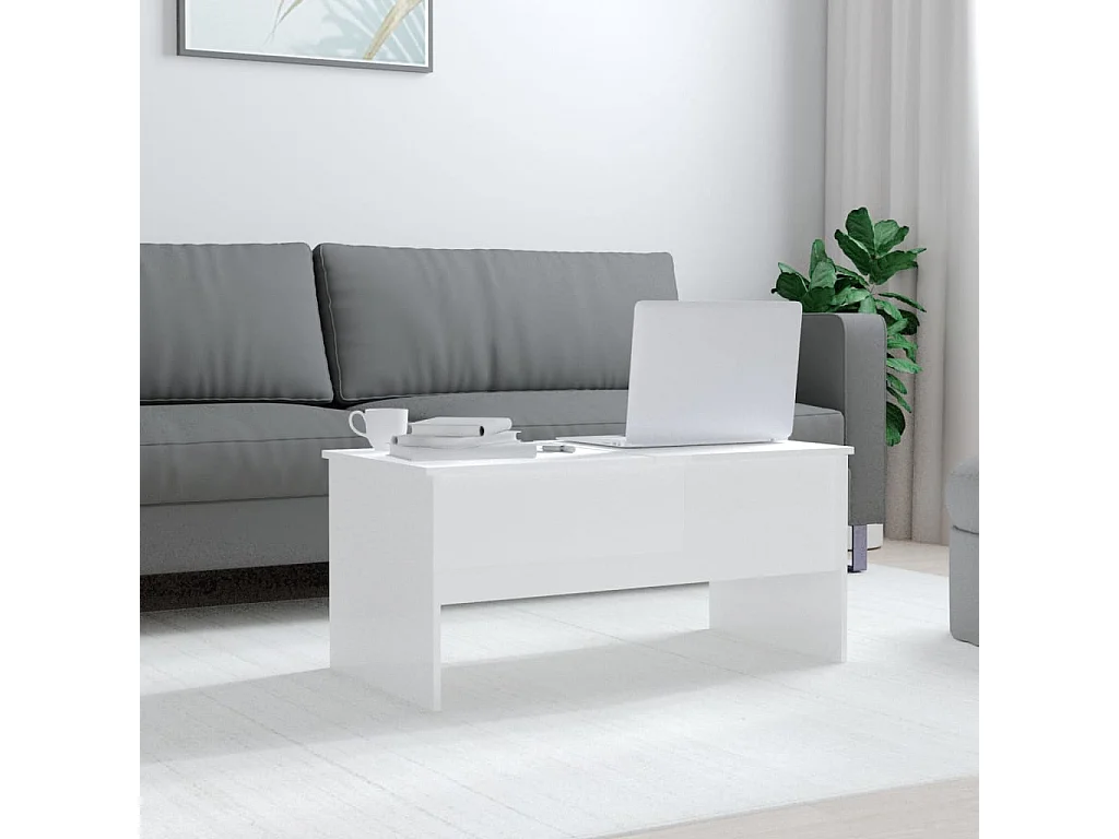 Table basse Blanc brillant 102x50,5x46,5 cm Bois d'ingénierie OFR10089 BonneVie Meuble