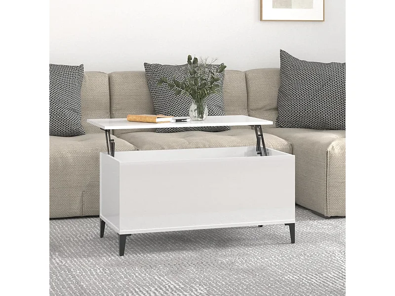 Table basse relevable Blanc brillant 90x44,5x45 cm Bois d'ingénierie OFR39429 BonneVie Meuble