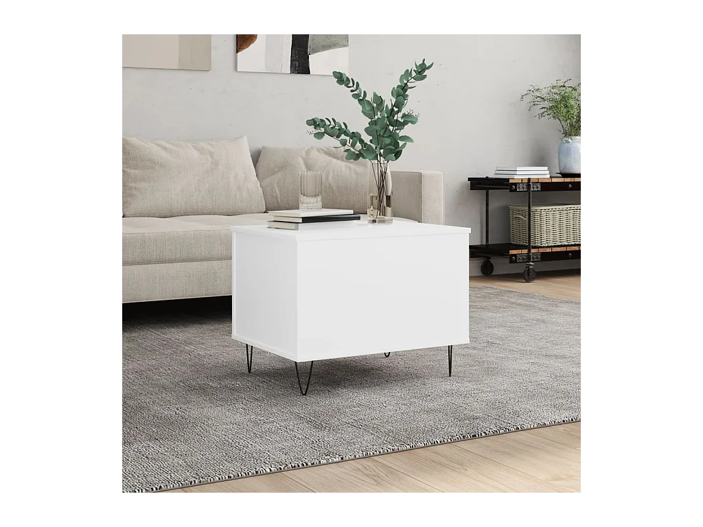 Table basse relevable Blanc 60x44,5x45 cm Bois d'ingénierie OFR67048 BonneVie Meuble