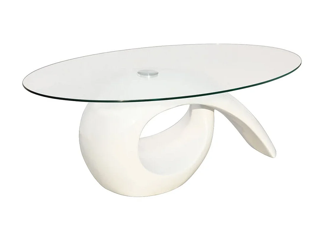 Table basse avec dessus de table en verre ovale Blanc brillant OFR83161 BonneVie Meuble