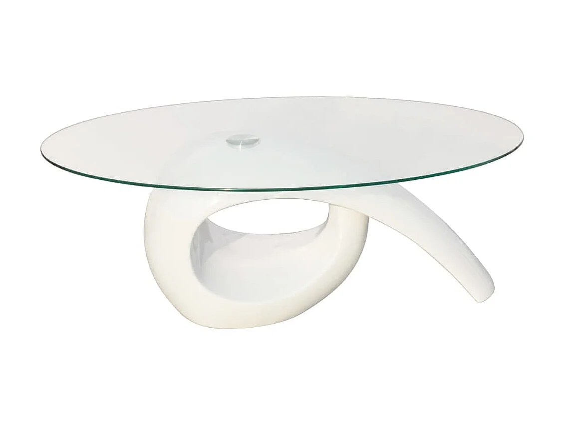 Table basse avec dessus de table en verre ovale Blanc brillant OFR83161 BonneVie Meuble