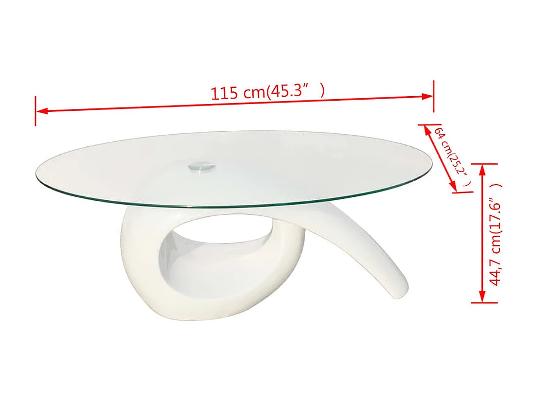 Table basse avec dessus de table en verre ovale Blanc brillant OFR83161 BonneVie Meuble