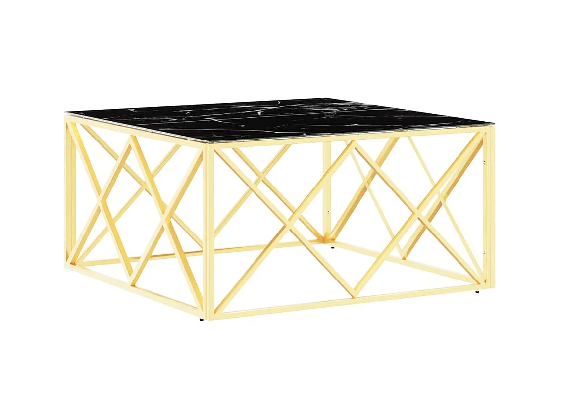 Mesa de centro de acero inoxidable y vidrio dorada 80x80x40 cm ES28275