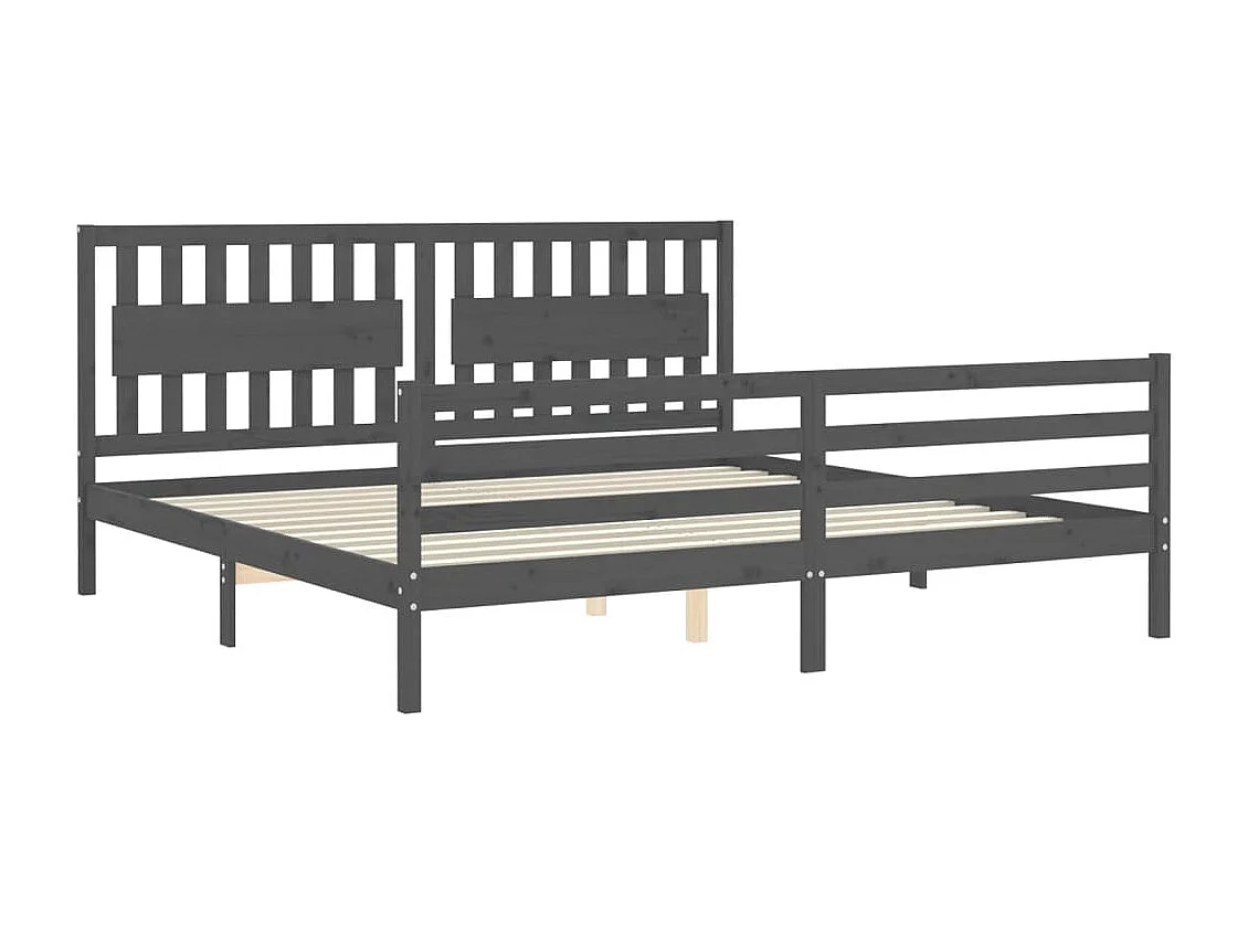 Lit-200x200 cm avec tête de lit gris bois massif EGGB51432