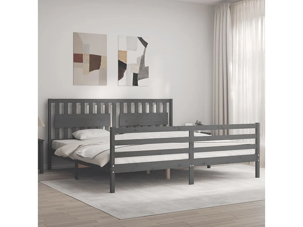 Lit-200x200 cm avec tête de lit gris bois massif EGGB51432