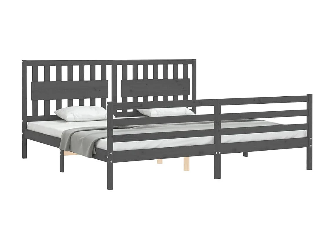 Lit-200x200 cm avec tête de lit gris bois massif EGGB51432