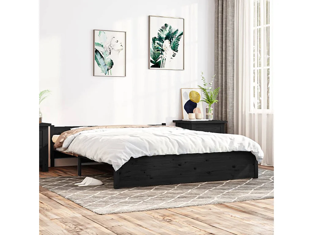 Lit-140x190 cm Noir Bois massif EGGB36357
