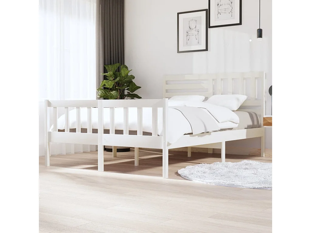 Cama 150x200 cm de madera maciza blanco ES33161