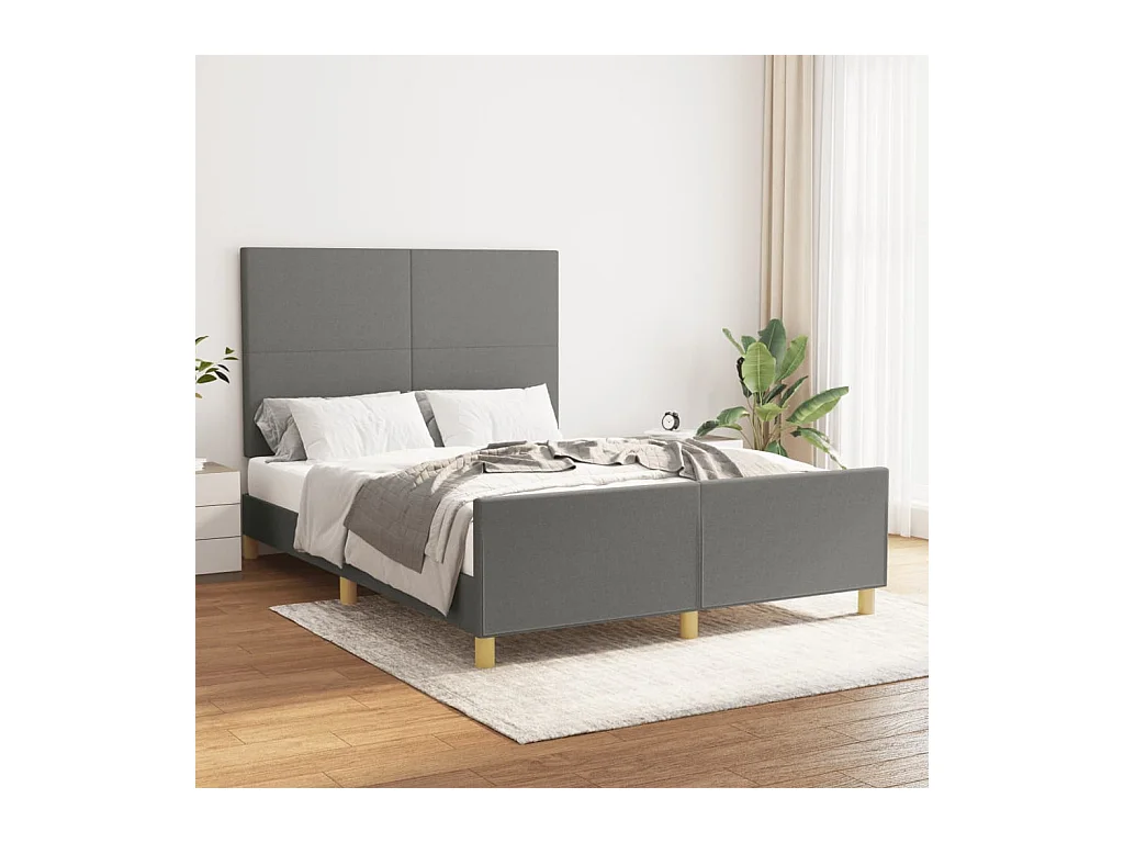 Lit-140x200 cm avec tête de lit Gris foncé Tissu EGGB93097