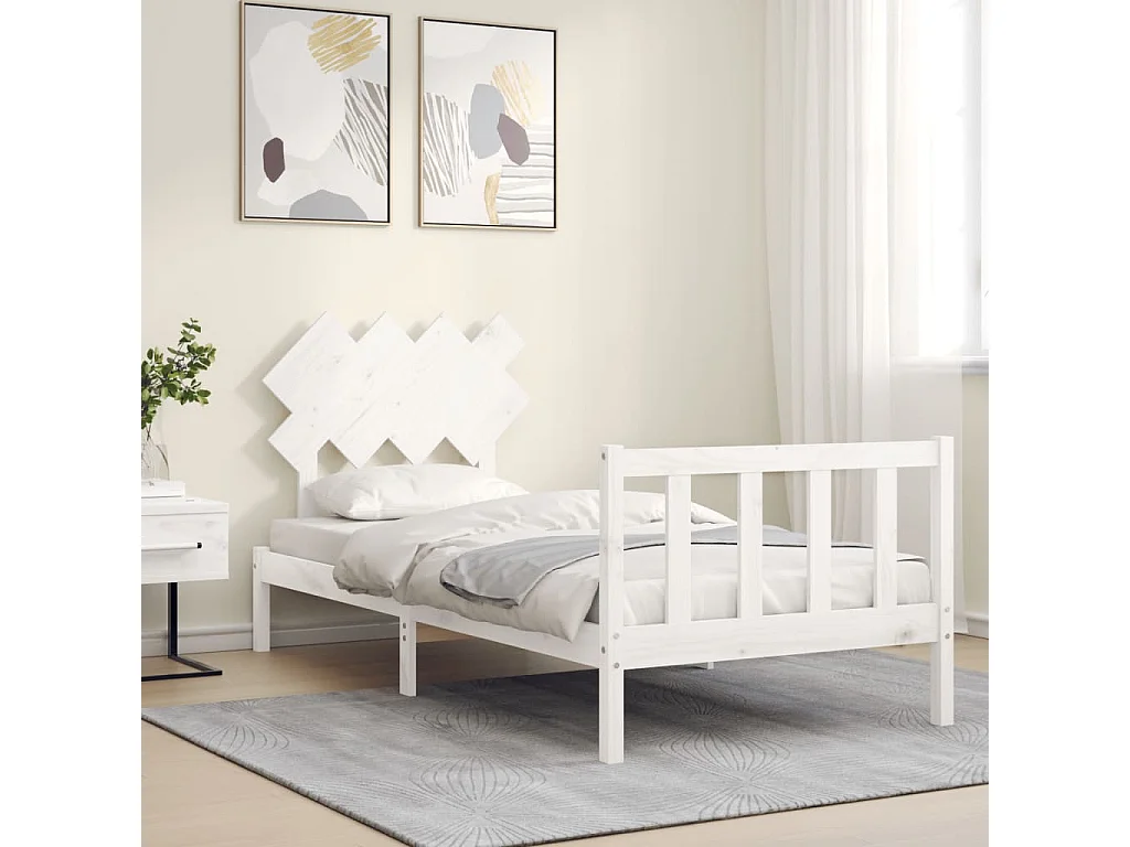 Lit-90x200 cm avec tête de lit blanc bois massif EGGB37018
