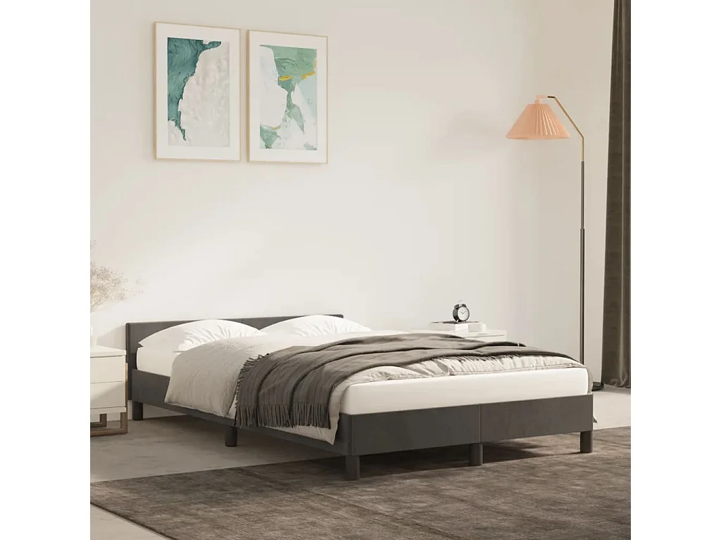 Cama 120x200 cm con cabecero terciopelo gris oscuro ES84213