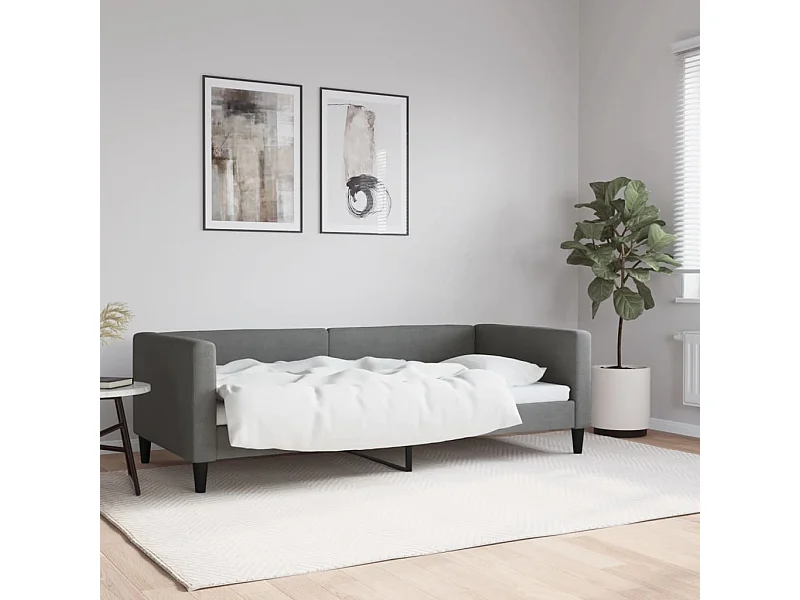Cama de solteiro 90x190 cm tecido cinzento-escuro PT671834