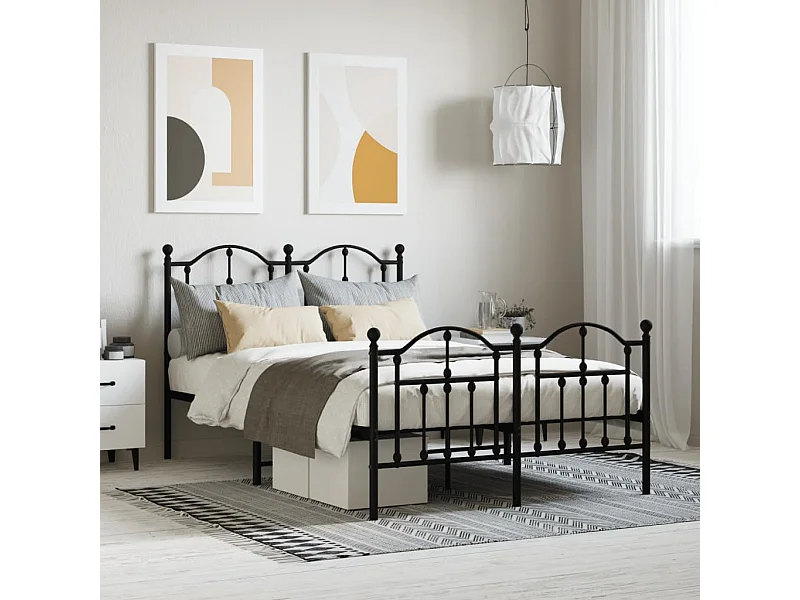 Cama 120x190 cm con cabecero y pie metal negro ES58330