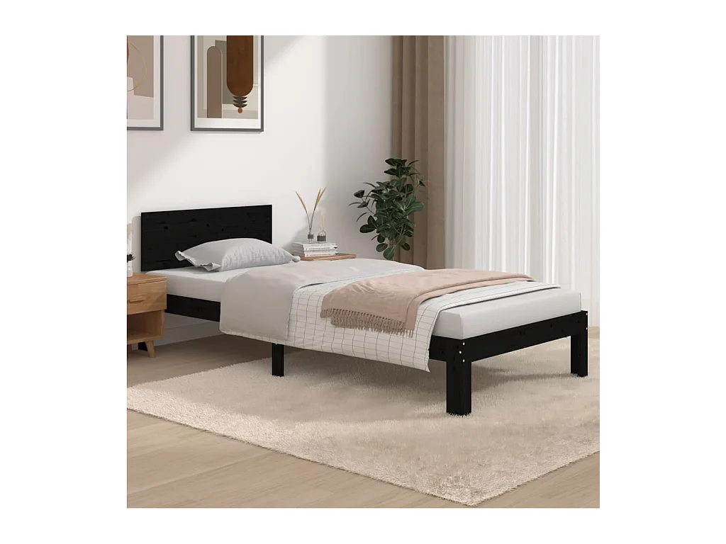 Cama 90x200 cm madera maciza de pino negro ES90152