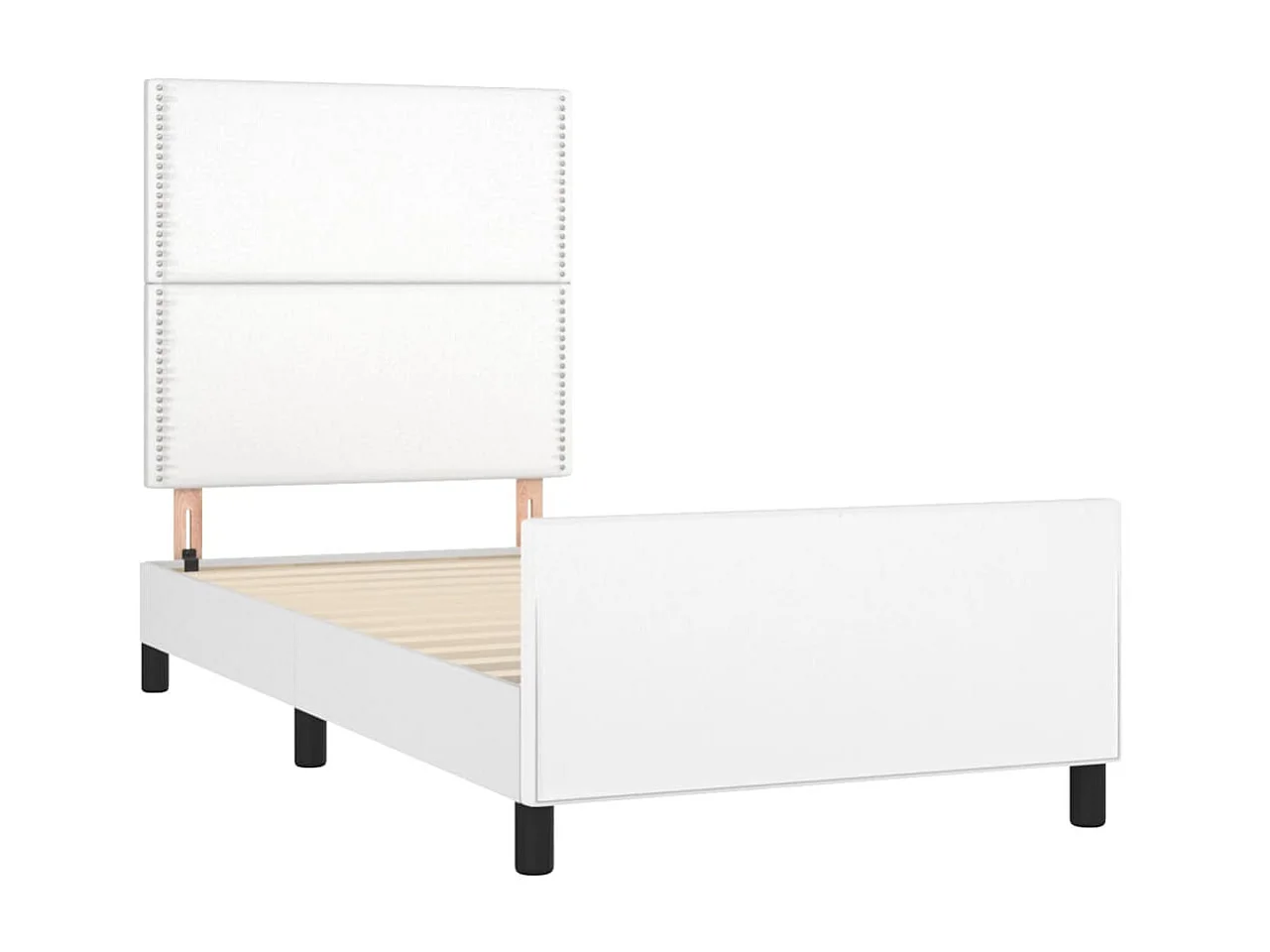 Cama 90x200 cm con cabecero cuero sintético blanco ES84694