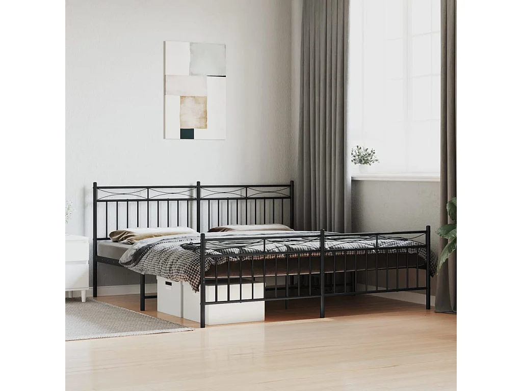 Cama com cabeceira e pés 183x213 cm metal preto PT145142