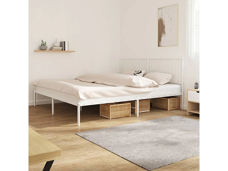 Cama com cabeceira 193x203 cm metal branco PT266810